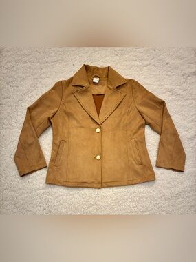 Classic Camel Faux Suede Blazer Jacket - Size Small